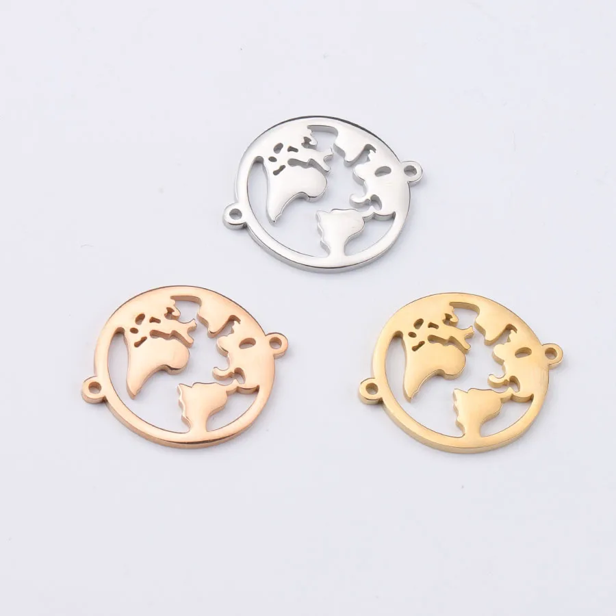 

27 * 22mm mirror titanium steel hollow world map pendant linker earth map pendant Pendant
