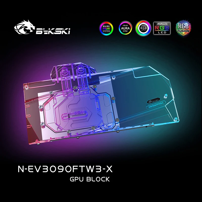 Фото Водяной охладитель Bykski для EVGA RTX 3090/3080/3080Ti FTW3 ULTRA GAMING с задней пластиной, водяной блок с полной крышкой, N-EV3090FTW3-X №4