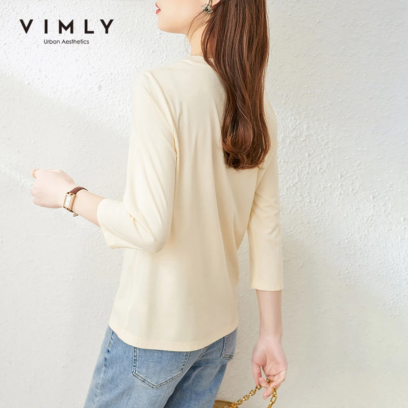 Футболка VIMLY Женская с длинным рукавом модный Свободный пуловер круглым вырезом