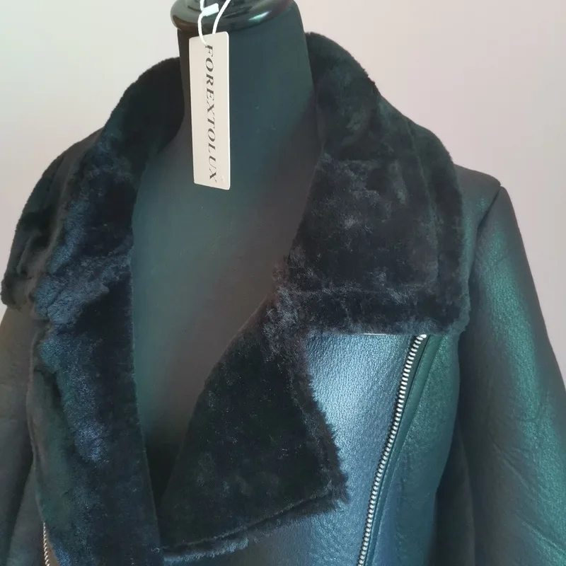 Женская Шуба из искусственной кожи с вельветовой подкладкой ремнем-авиатором