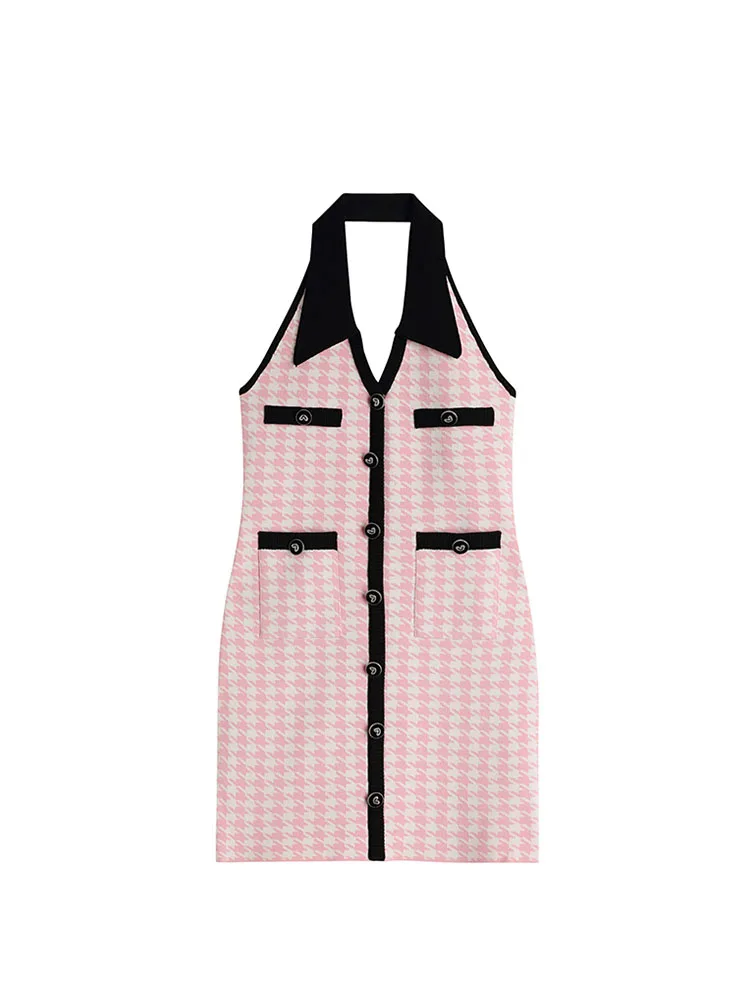 Весеннее женское платье модный дизайн с открытыми плечами винтажное клетчатое