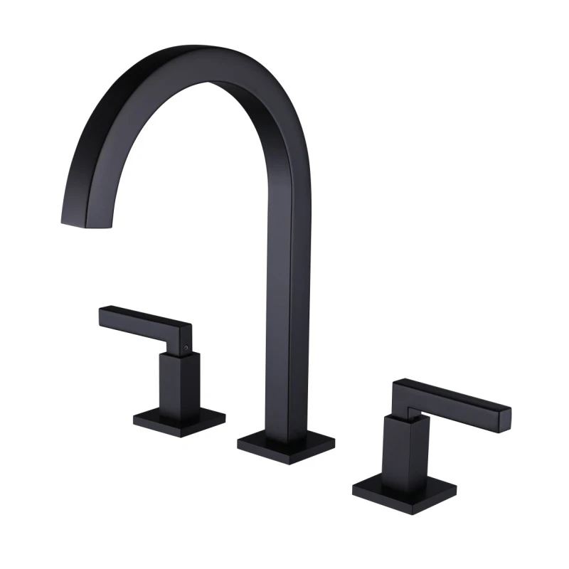 

Black/Gold Brass Polished Square Basin Faucets Deck Mounted Bathroom Sink Faucets 3 Holes Double Handle Hot and Cold Water Taps