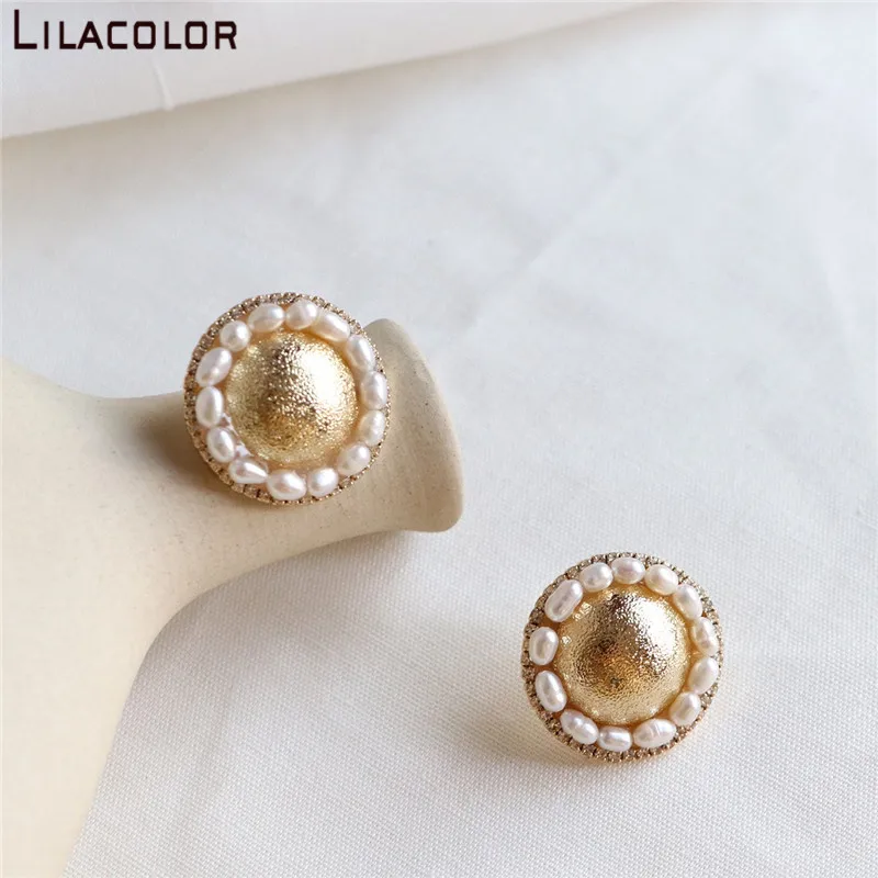 Lilacolor S925 серебряные шпильки Пресноводный Жемчуг круглые женские серьги кнопки