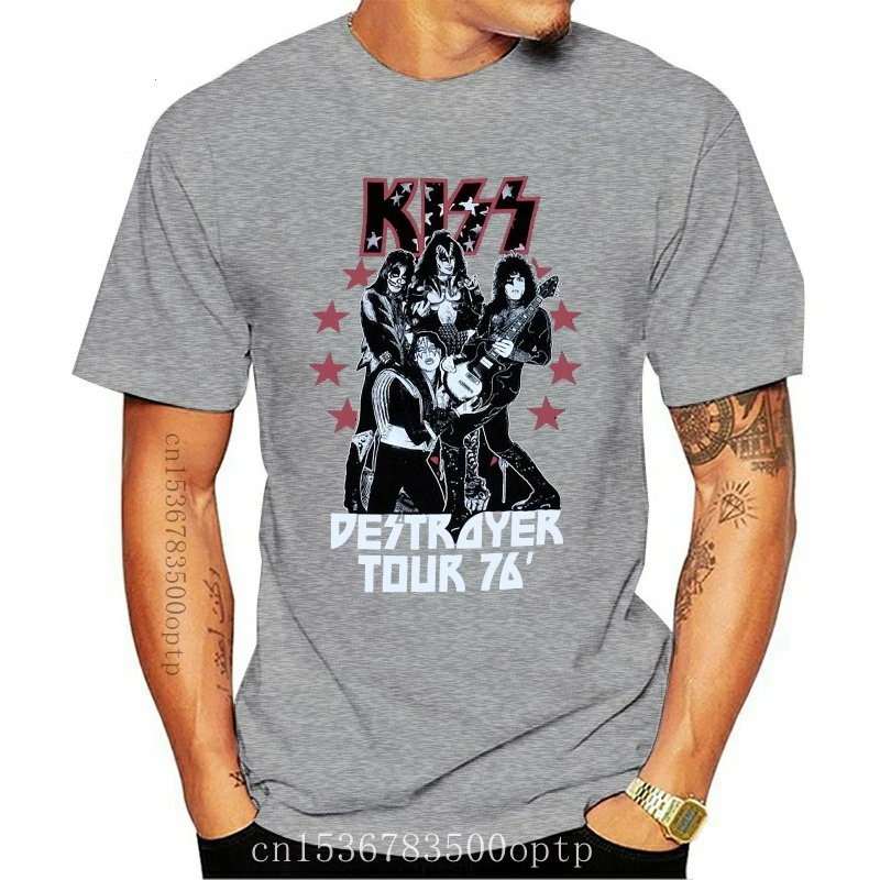 

Новинка 2021, Мужская черная Винтажная футболка с надписью Kiss Band Destroyer 1976 Tour Date, Хлопковая мужская футболка высокого качества