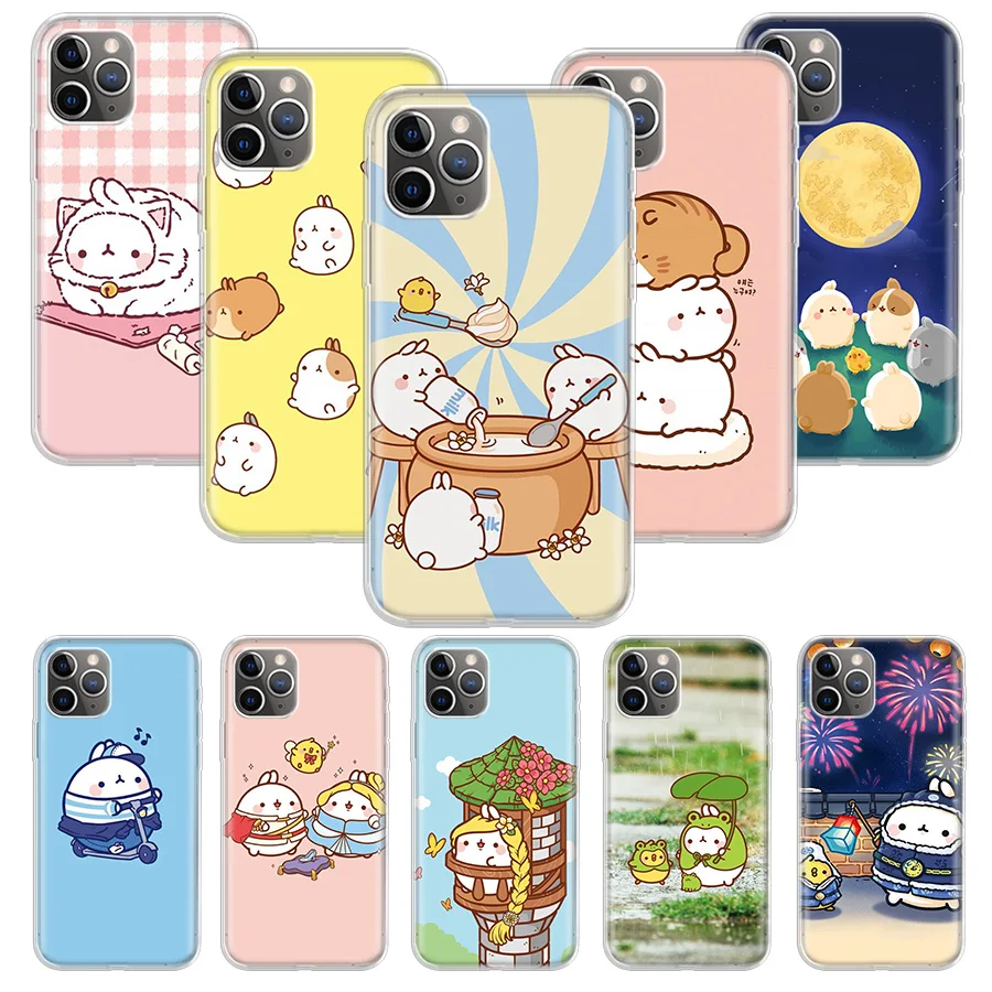 Kawaii Molang чехол с мультяшным аниме котом для Apple iphone 11 12 Mini Pro XS Max XR X 7 8 6 6S Plus 5 5S SE 10