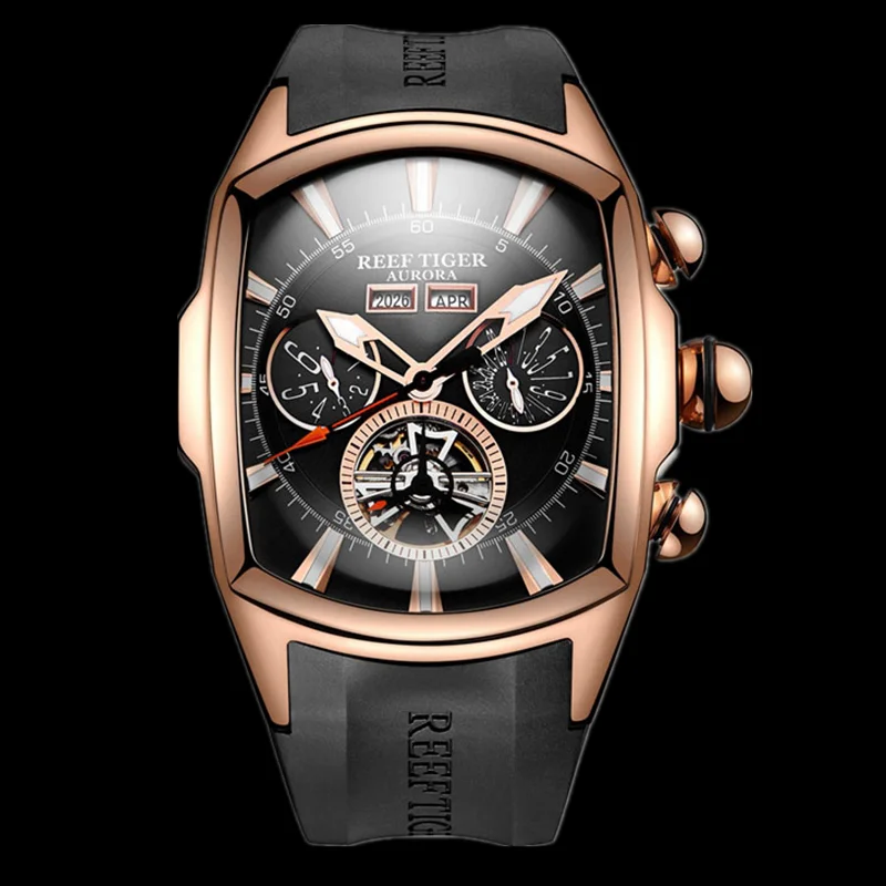 Риф Тигр/RT роскошные часы Мужские Турбийон аналоговые автоматические розовое