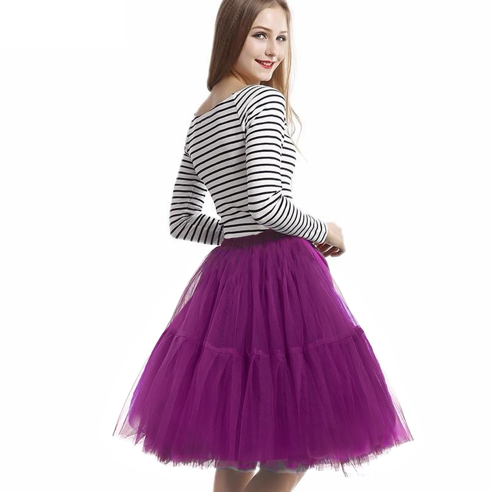 purple 5 слоев 60 см юбка миди Тюлевая юбка эластичная талия винтажная юбка-пачка классический стиль Лолита Высокая талия женские Вечерние - Цвет: purple