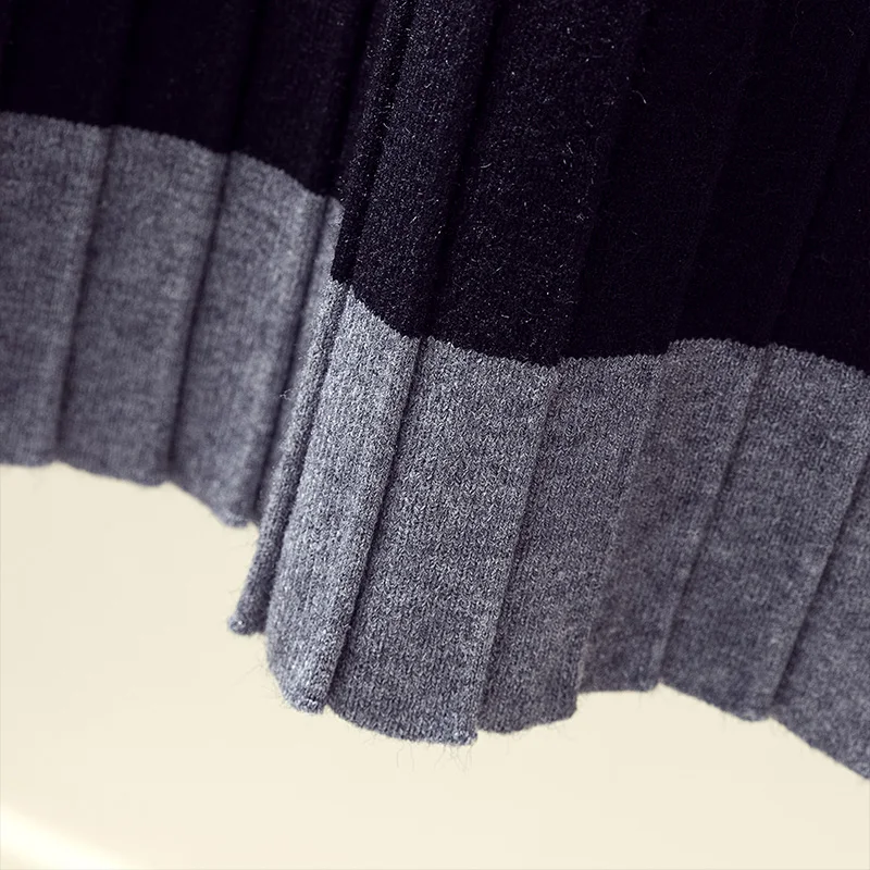 3xl плюс размер длинная юбка женские офисные юбки осень зима faldas negras плиссе трикотажные плиссированные женские юбки A5544