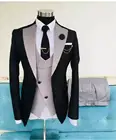 Костюм мужской из пиджака, брюк и жилета, черный, Свадебный, 2020
