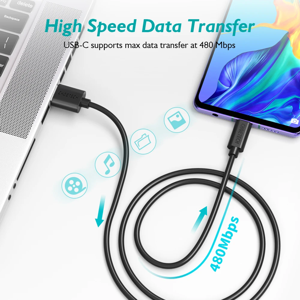 CHOETECH USB Тип C кабель для samsung s9 Быстрая зарядка мобильный телефон зарядный провод