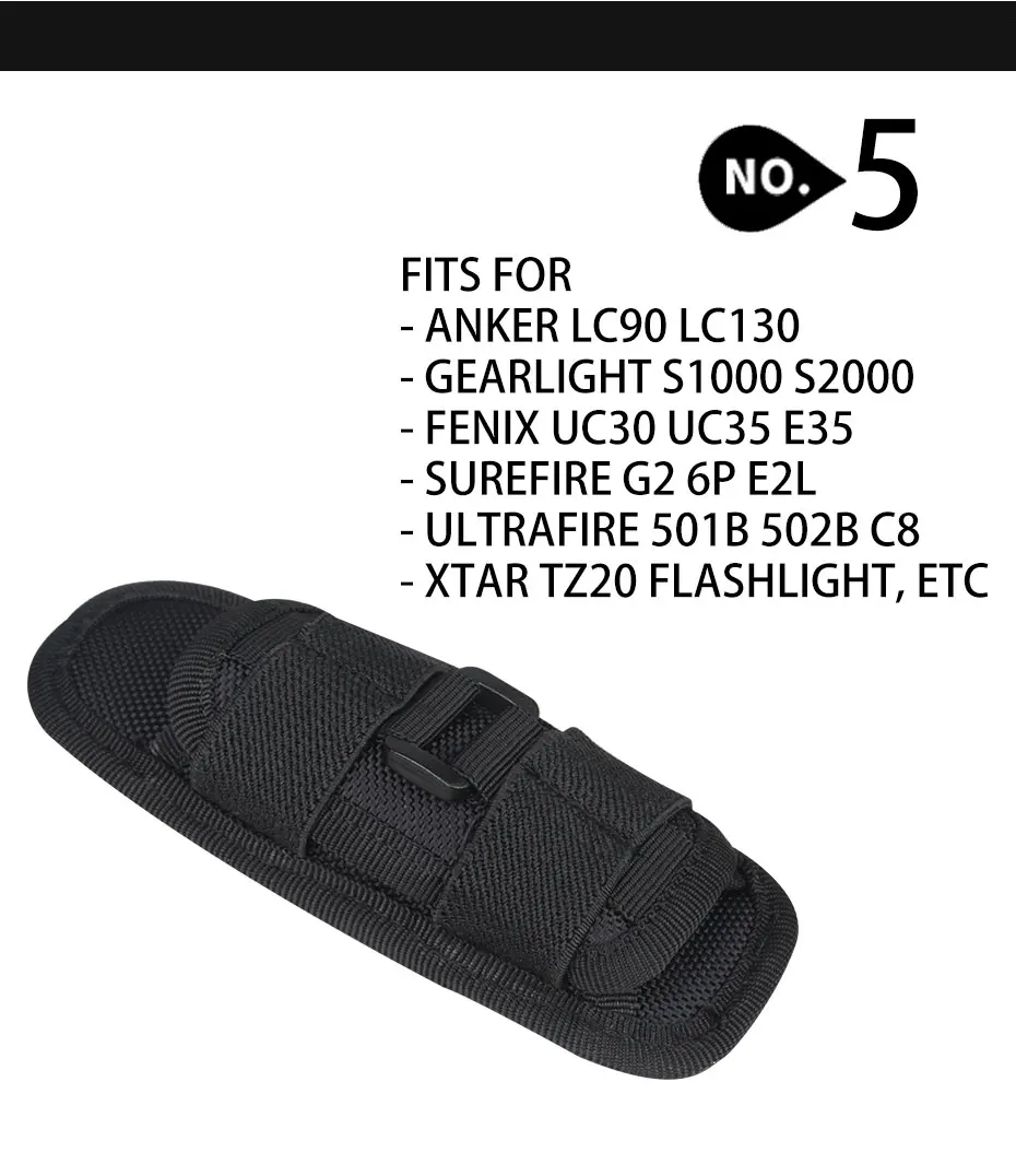 Tactical Flashlight Pouch Holster with360 Degrees Rotatable Torch Pouch for Hunting Lighting Camping Outdoor Sport Working
