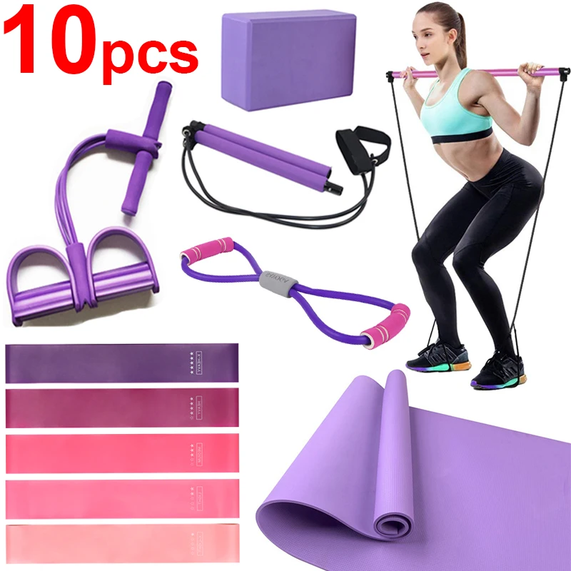 Yoga Mat Kit Pedal Tension Rope Pilate Yoga Ball Exercise Fitness Gym Workout 