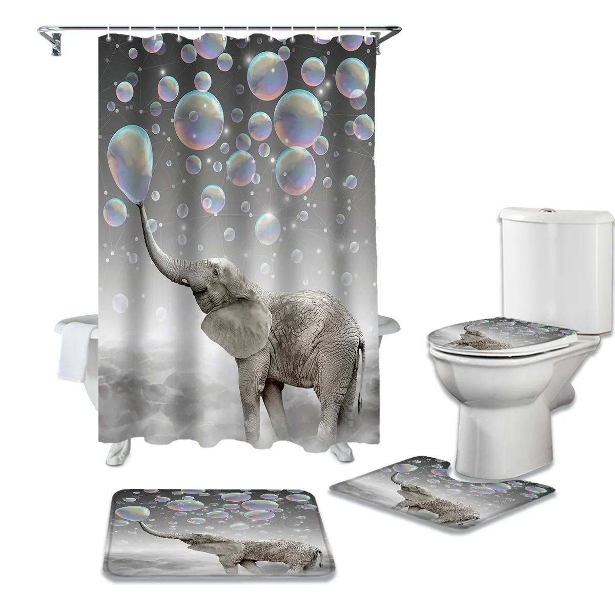 Симпатичные животные Слоники пузырь Ванная комната Шторы комплект набор