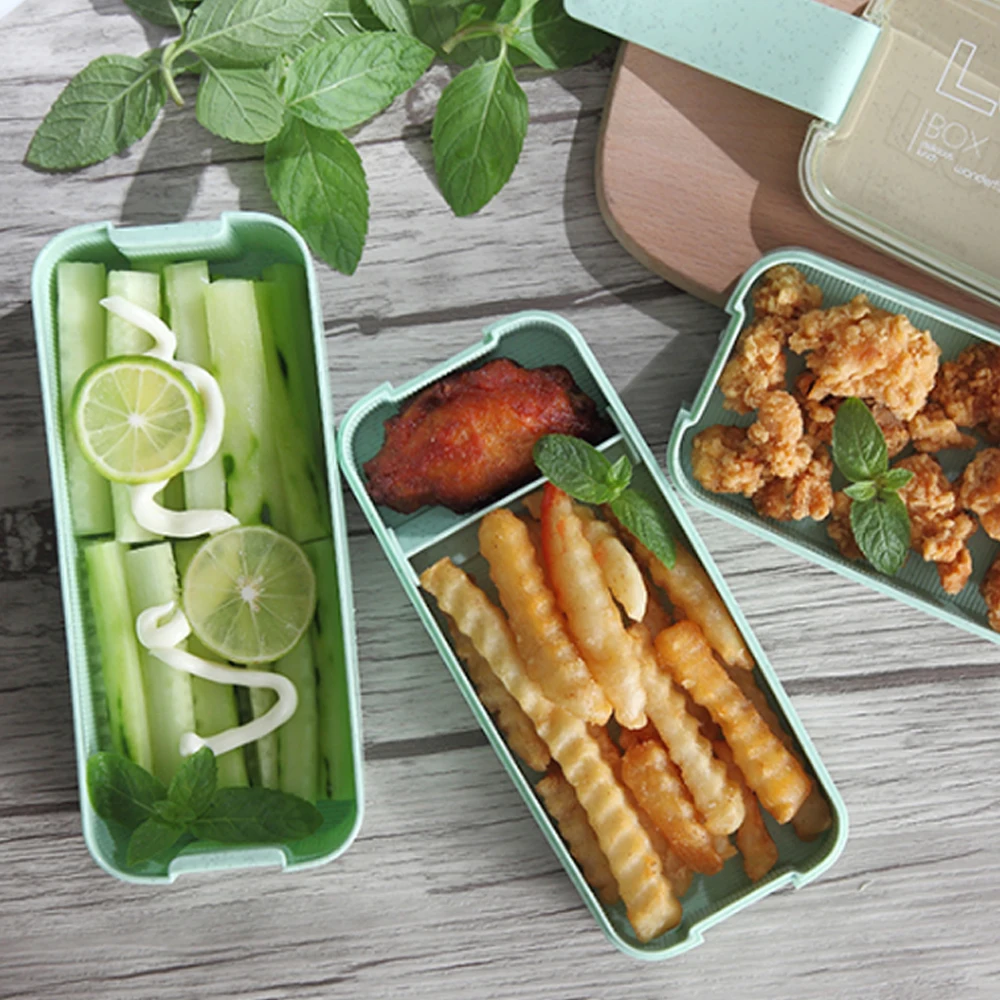 900 мл здоровый материал Ланч-бокс 3 слоя пшеничной соломы Bento коробки