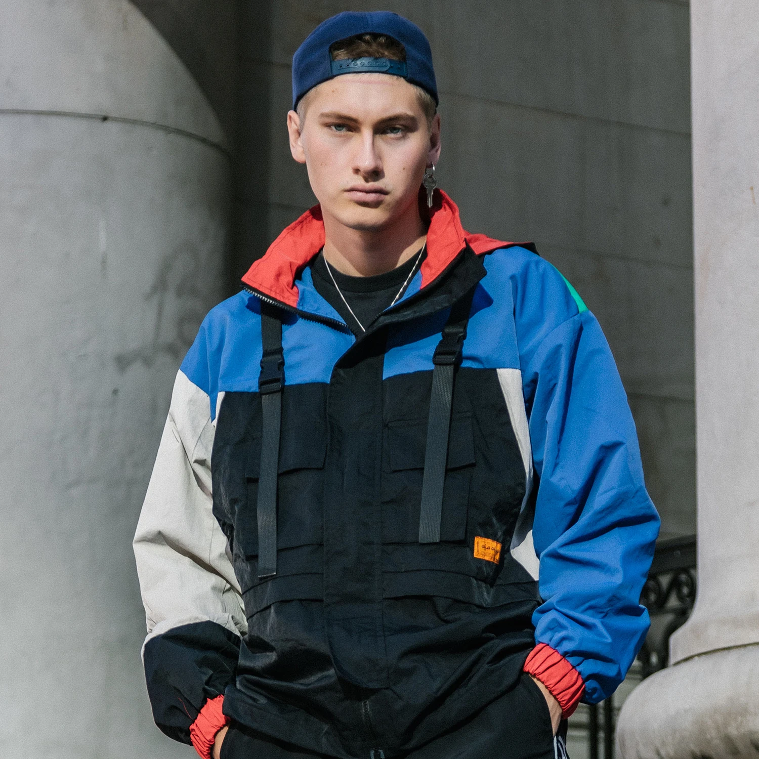 Куртка-карго Мужская в стиле Харадзюку лоскутный пиджак-пальто с лентами и