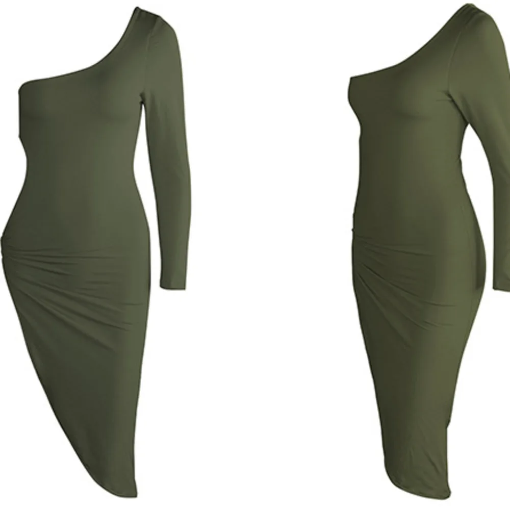 

Autumn Winter Sexy Club Dresses Woman Party Night Metal Ring One Sleeve Split Long Sleeve Midi Sexy Dress