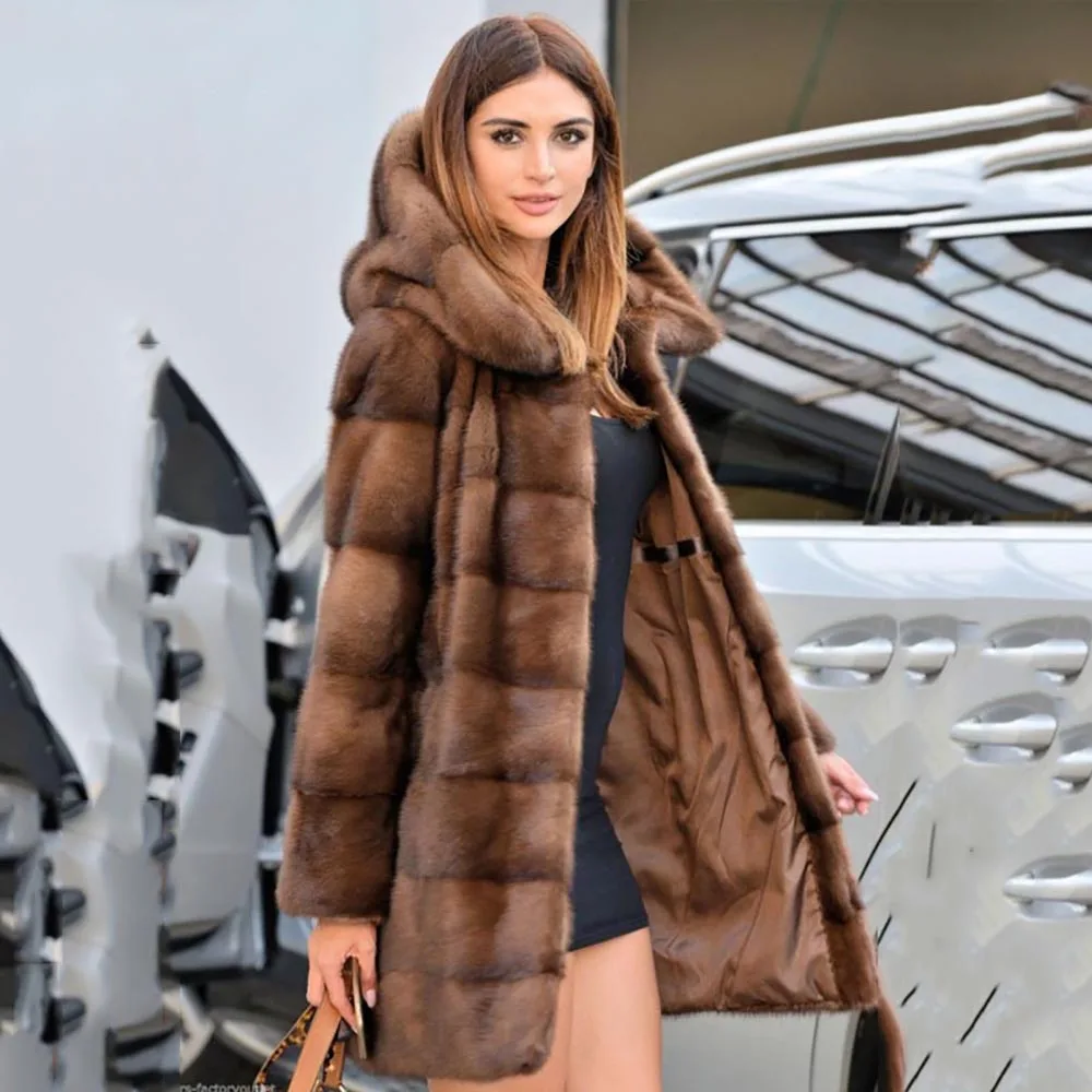 Женская норковая шуба с капюшоном TOPFUR верхняя одежда натуральным мехом норки