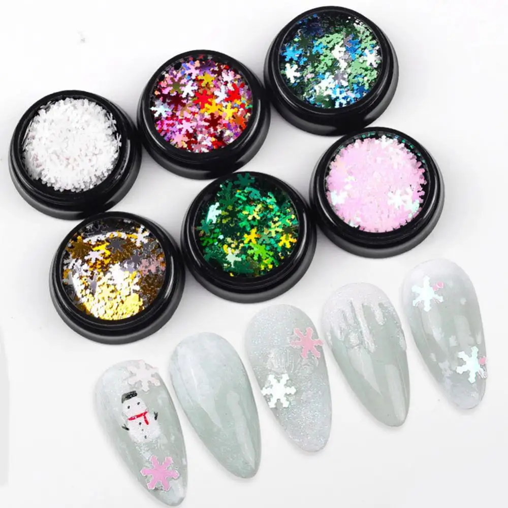 

6 Boxes Christmas Snowflake Slices Flakes Nail Art Sequins Manicure Decoration