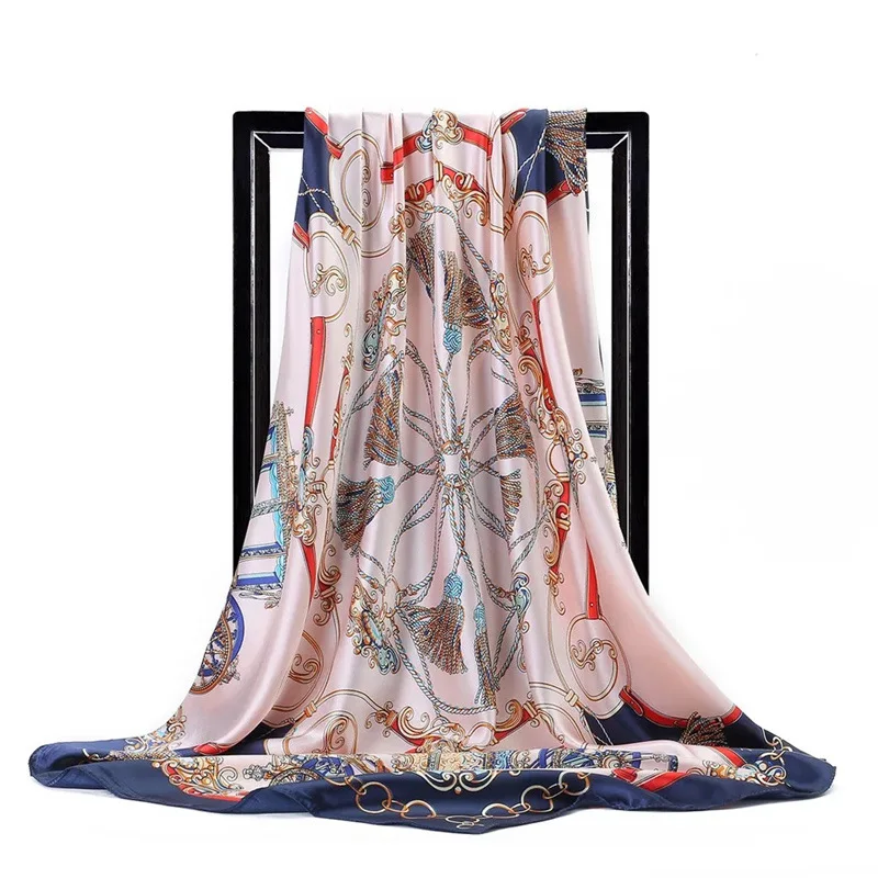Женский Шелковый Ретро-шарф бандана Модный женский хиджаб с принтом большие