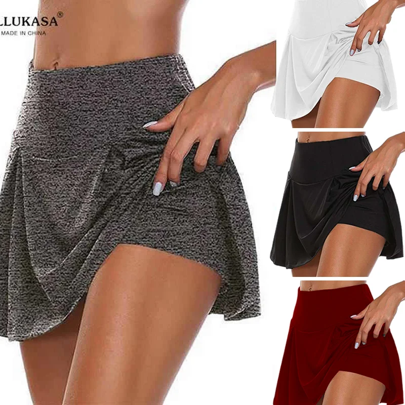 

FAKUNTN 2021 Women Sports Tennis Female Lining High Dance Fitness Short Skirts Quick Drying Solid Waist Mini Golf Sporting