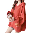 Свитшот женский в китайском стиле, худи свободного покроя с вышивкой карпа на удачу, с пряжкой, с капюшоном, винтажная одежда