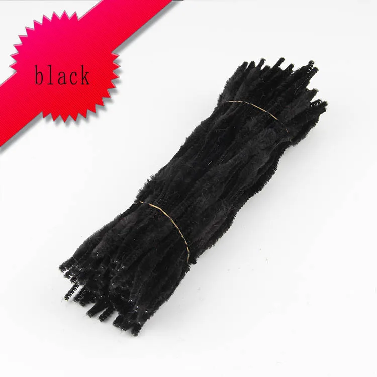 black 100 шт Красочные гофрированные шенилле Стебли трубы скрученный стержень ручной материал, аксессуары для поделок Детские интеллектуальные игрушки Дети - Цвет: black