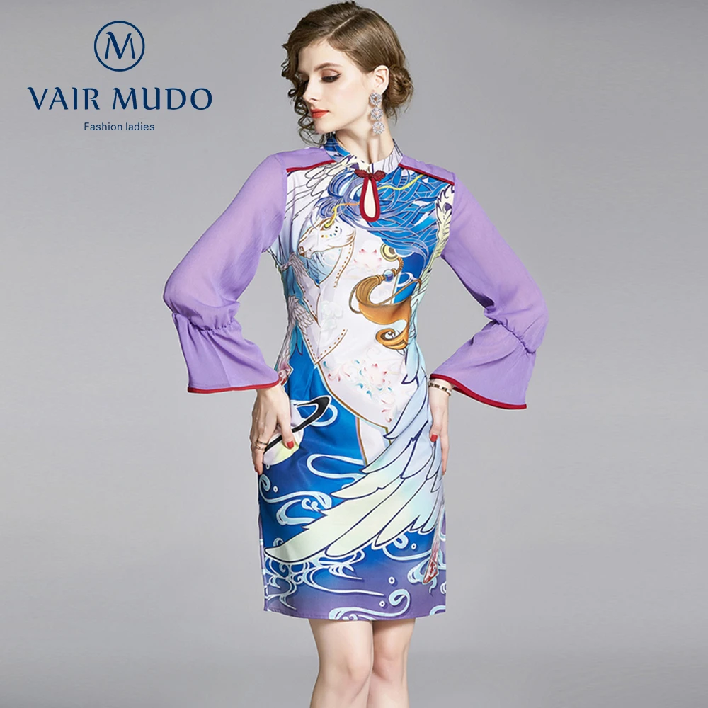 

2021 Women New Style Improved Cheongsam Dress Chinese Style Dress Young Girl Elegant Dress Summer Printing Pullover Dress Y-191