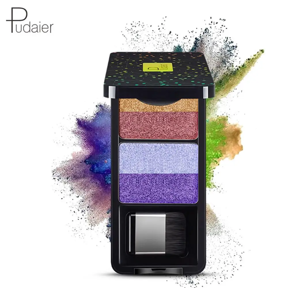4 цвета блеск градиент палитра теней с кистью прессованные пигменты телесные