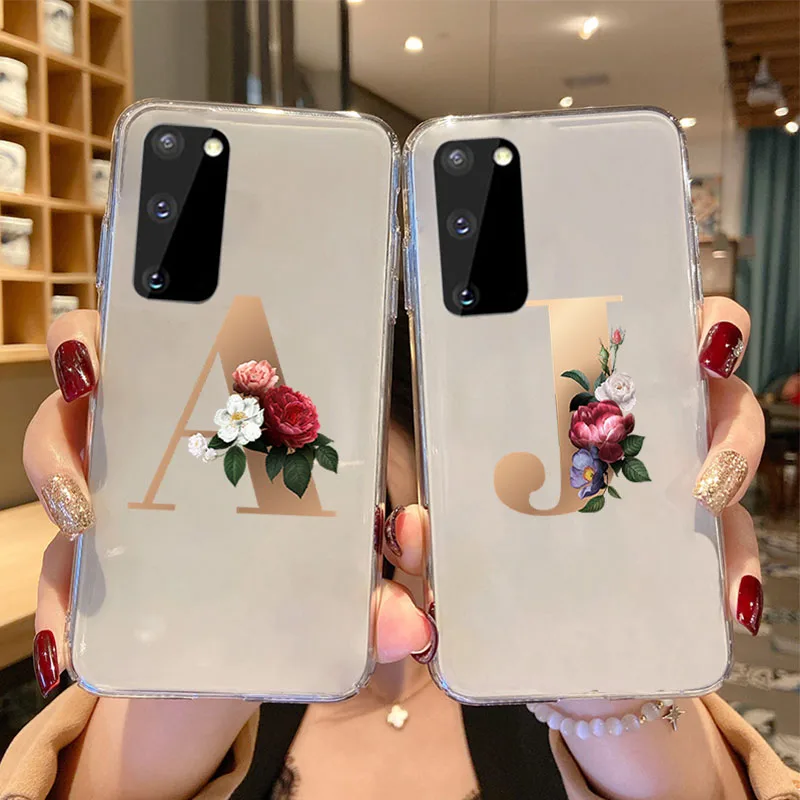 

26 English Name Letters Initial Custom Flower Case For Samsung Galaxy S20 Ultra S10 Plus S10E S10Lite Clear Silicone Phone Cover
