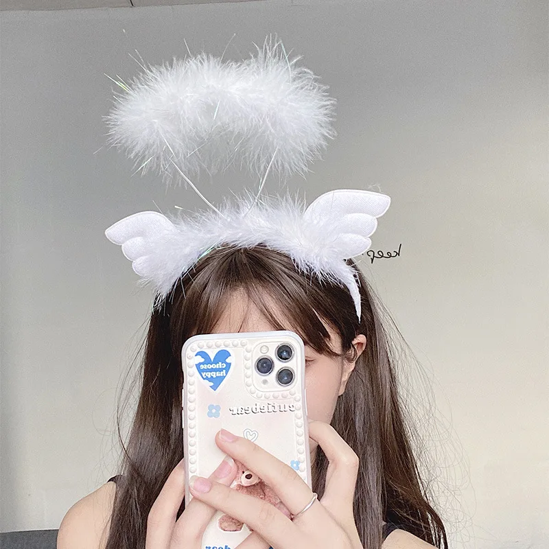 

women's girl's Super Fairy Headband Angel Headdress Kawaii Lolita Glowing White Feathers Elfs' Ears Cosplay Anime Accessories