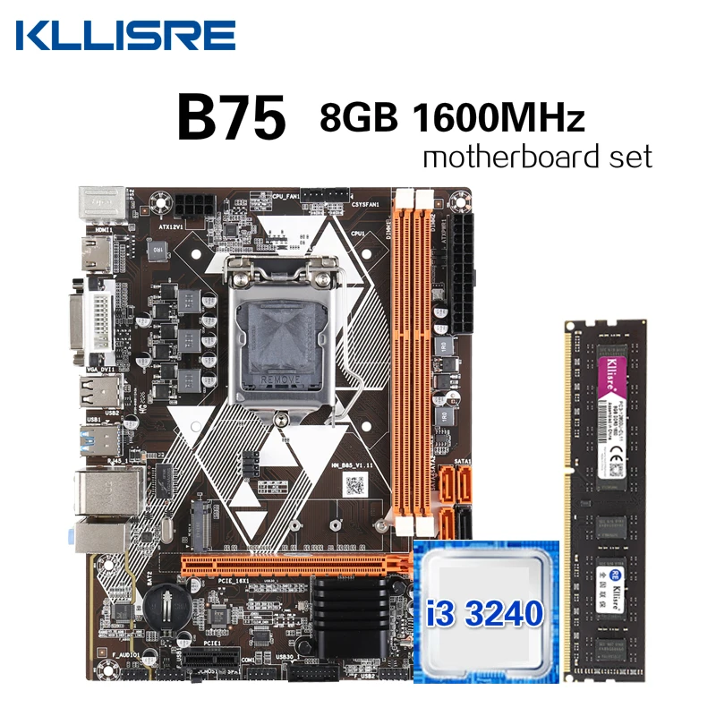 Комплект материнской платы Kllisre B75 с Core i3 3240 8 Гб 1600 МГц DDR3 ПАМЯТЬ для настольного компьютера NVME M.2 USB3.0