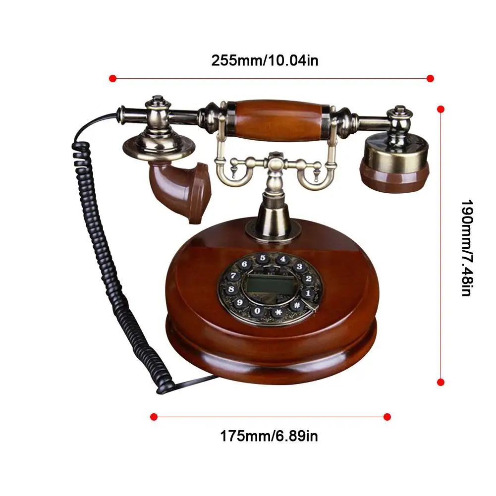 

Rotary Dial Telephone Classic Wood Retro Old Fashioned Antique Landline Classic Metal Bell Handfree Redial Function For Home