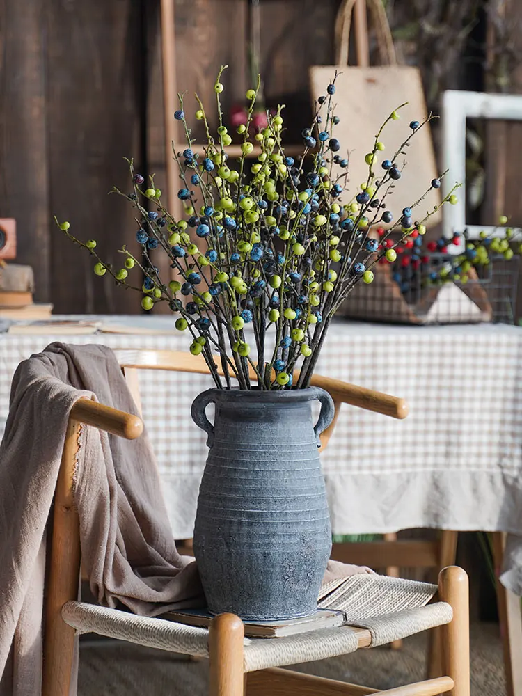 

Blueberry 74cm Simulation Berry Wild Fruit Branch Decoration Floral Ornaments Flower Arrangement Zen Retro Style Fruit