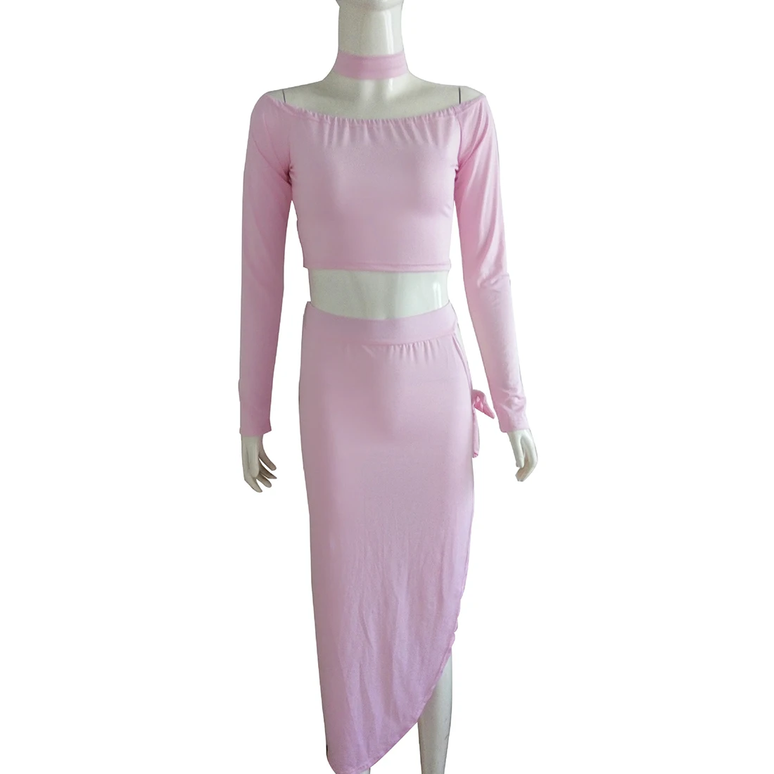 

2Pcs/Set Spring Fashion Women Top Sexy Bow Skirt Suit Dress Pullover Solid O-Neck Kniting Cocktail Evening Mini Woman Skirt