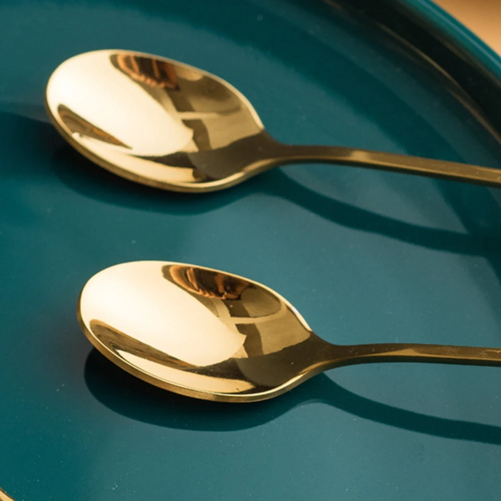 Stainless Steel Spoons Inlay Ceramic Handle Tea Coffee Scoop Vintage Gold Plating Dessert Spoon High Grade Cake Tool | Дом и сад