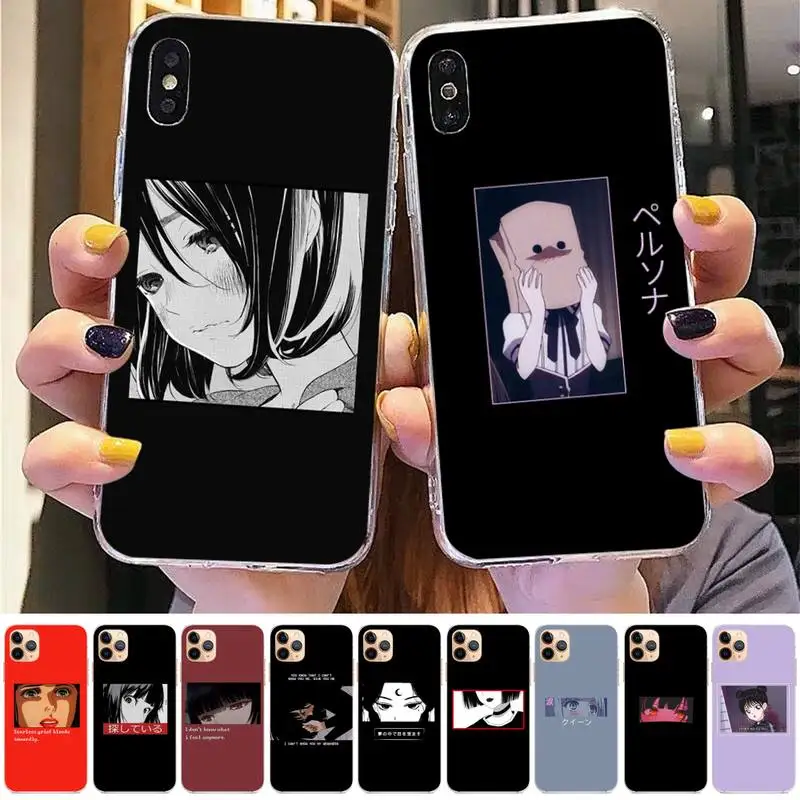 

Sad Japanese Anime Phone Case for iphone 13 8 7 6 6S Plus X 5S SE 2020 XR 11 12mini pro XS MAX