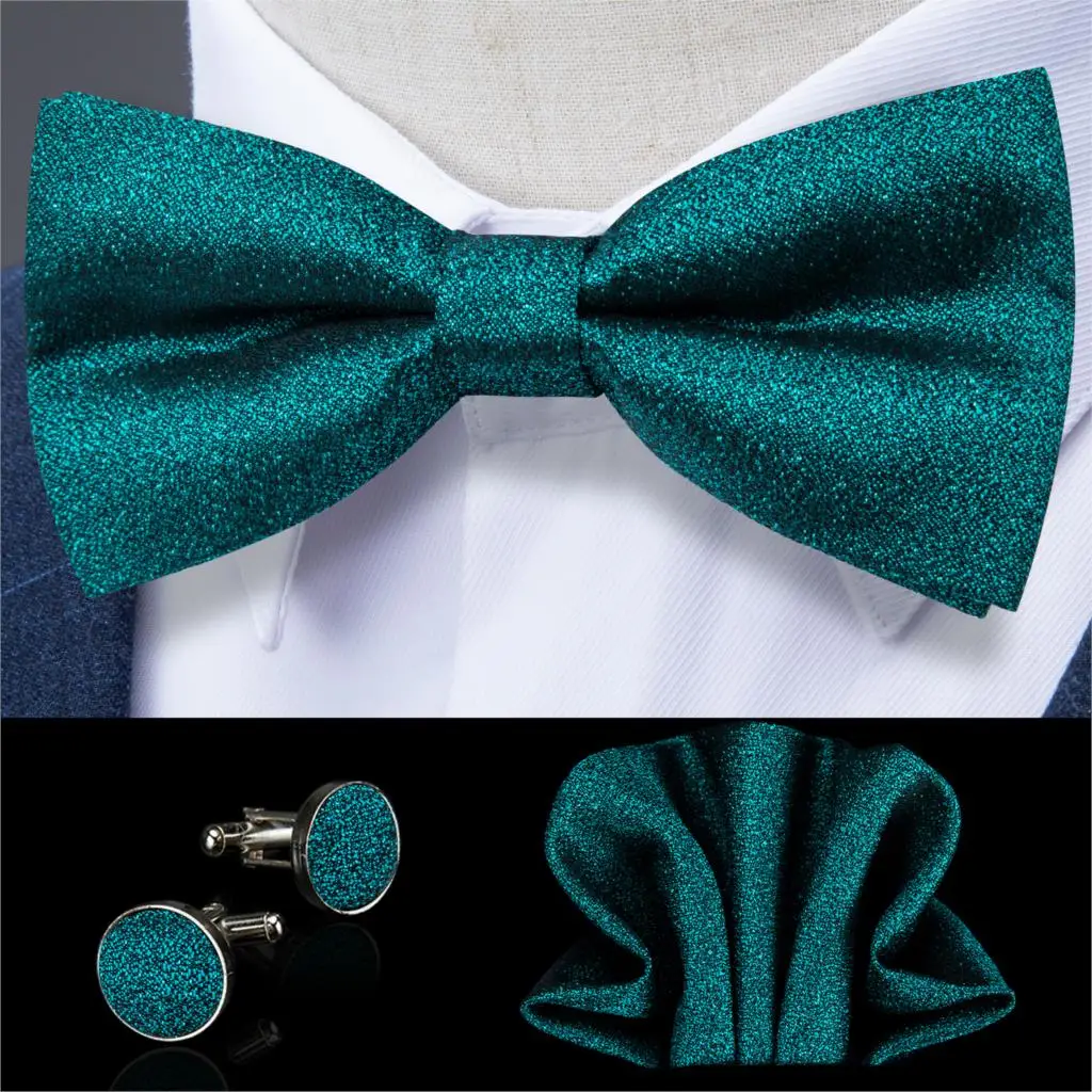 

Silk Solid Bow Ties Luxury Teal Green Bowtie Men's Wedding Bow Tie Pocket Square Cufflinks Set Suit Wedding Party DiBanGu LH-117