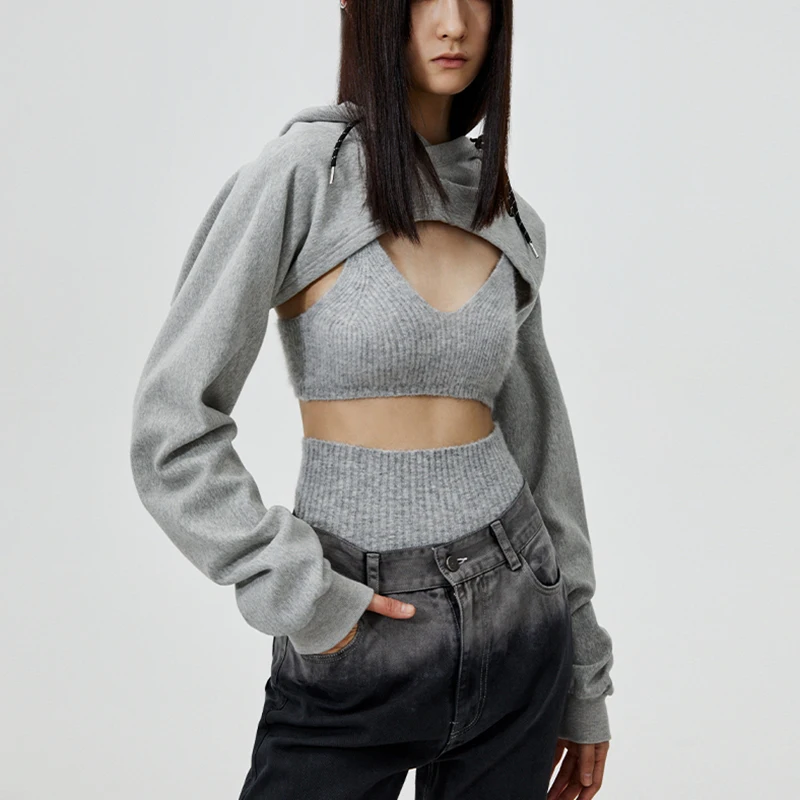 

Женская суперкороткая Толстовка Za, модный топ с длинными рукавами, открытой грудью и кулиской, одежда для женщин на лето