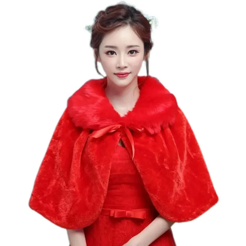Женская зимняя утолщенная плюшевая накидка длина до локтя свадебная для невесты