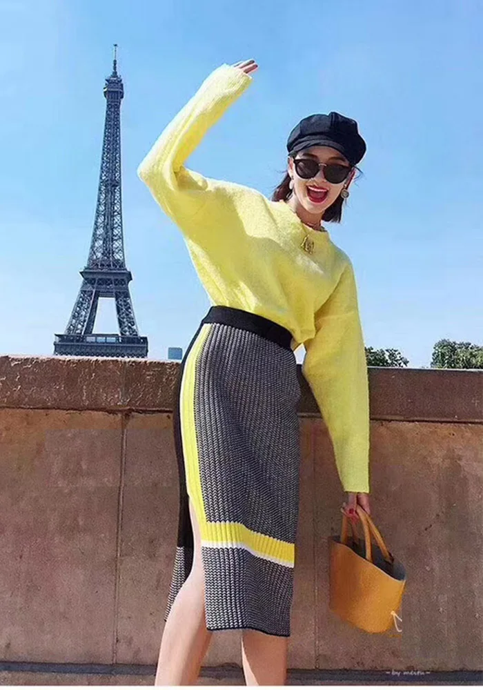 ALPHALMODA осень новое поступление Женский вязаный свитер юбка костюмы яркий цвет Молодежный Зимний вязаный костюм комплект из 2 предметов