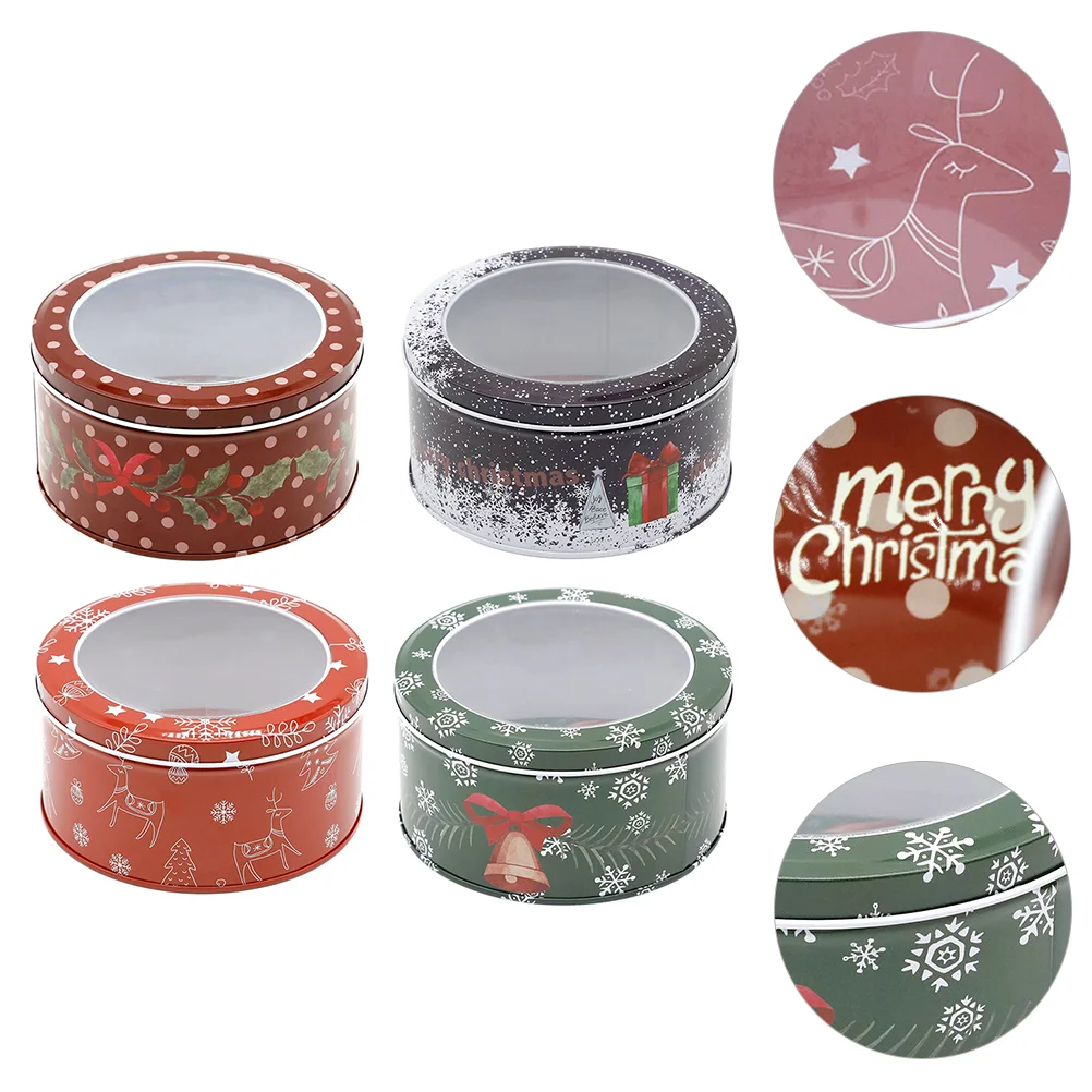 

4pcs Christmas Tinplate Candy Boxes Lovely Gift Boxes Round Biscuit Boxes