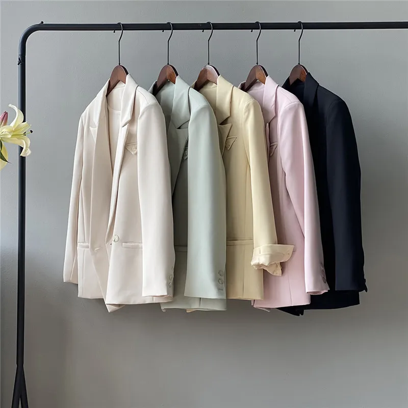 

Women Shoulder Pad Casual Tailored Coat Suit Jacket Fashion Solid Color Female Blazers Retro British Loose Streetwear Clothes
