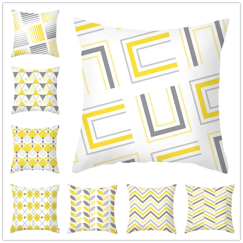

Geometric Cushion Covers Yellow Gray Plaid Stripes Print Pillow Case For Home Chair Sofa Decoration Pillowcases 45cm*45cm