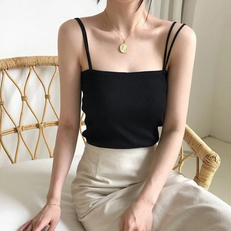 Кроп-топ женский трикотажный без рукавов повседневный пикантный однотонный топ