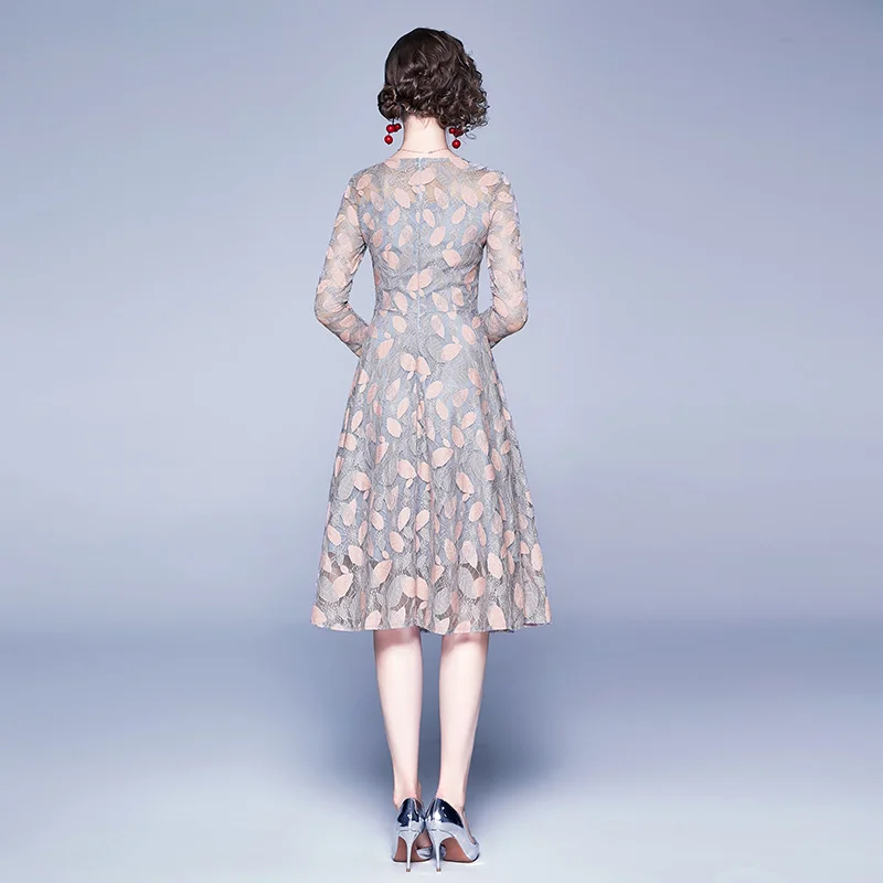 Женское кружевное платье с цветочной вышивкой и листьями женское повседневное