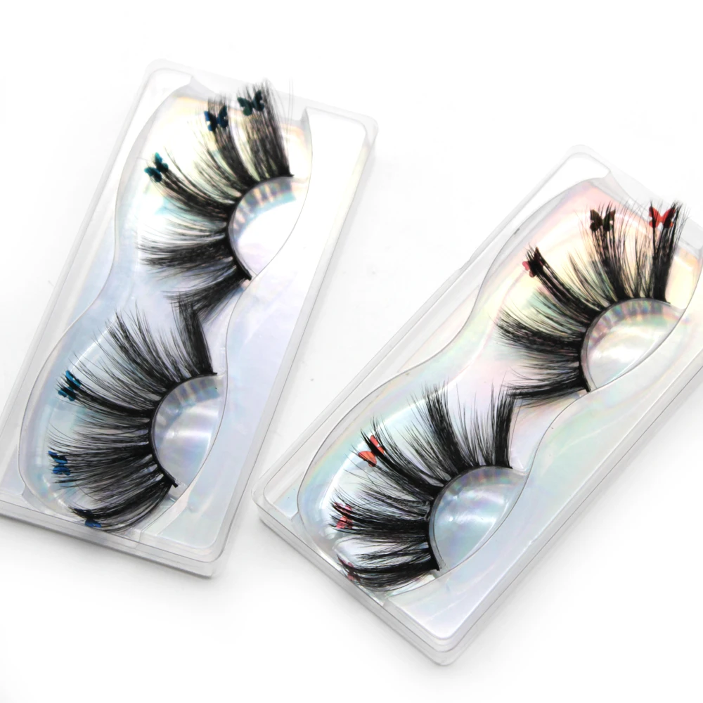 

Lashes With Butterflys On Them 10 Paits New Hot Trending Wholesale Full Strip 25mm Lashes With Pink/Blue Butterfly For Makeup