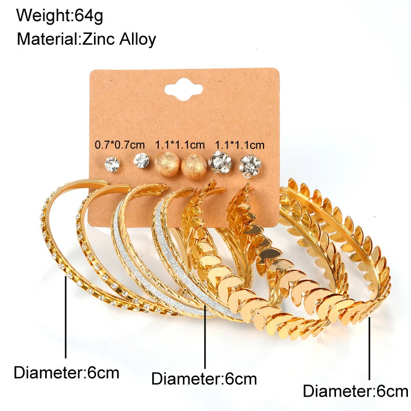 

New Arrivals Punk Gold Stud Hoops Mix Styels Pearls Crystals Earrings Set for Women Fashion Gold Earring Female Brincos Bijoux