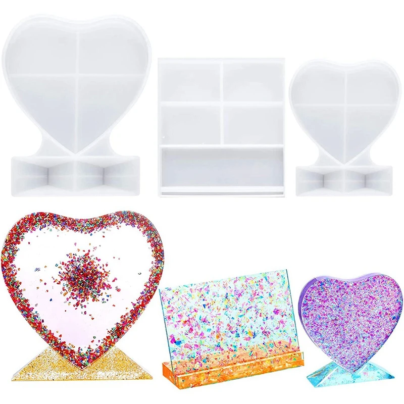 

3 Pieces Resin Photo Frame Molds Rectangle Picture Frame Mold Heart Shape Silicone Mold for Resin Casting