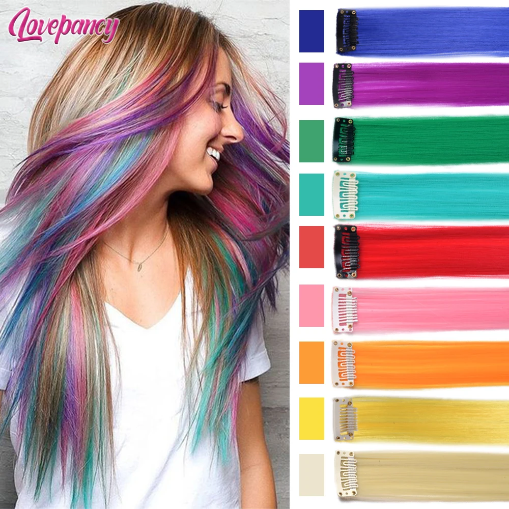 

Synthetic Single Clip In One Piece Hair Extensions 50Cm Long Straight Hairpieces Women Girls Rainbow A Lovely Gift For Child