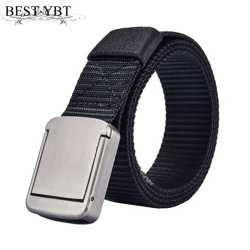 Best YBT Unisex Canvas Belt Fashion Alloy Smooth Buckle Belt Cowboy Pants Within The Buckle Casual Men And Women Outdoor Belt